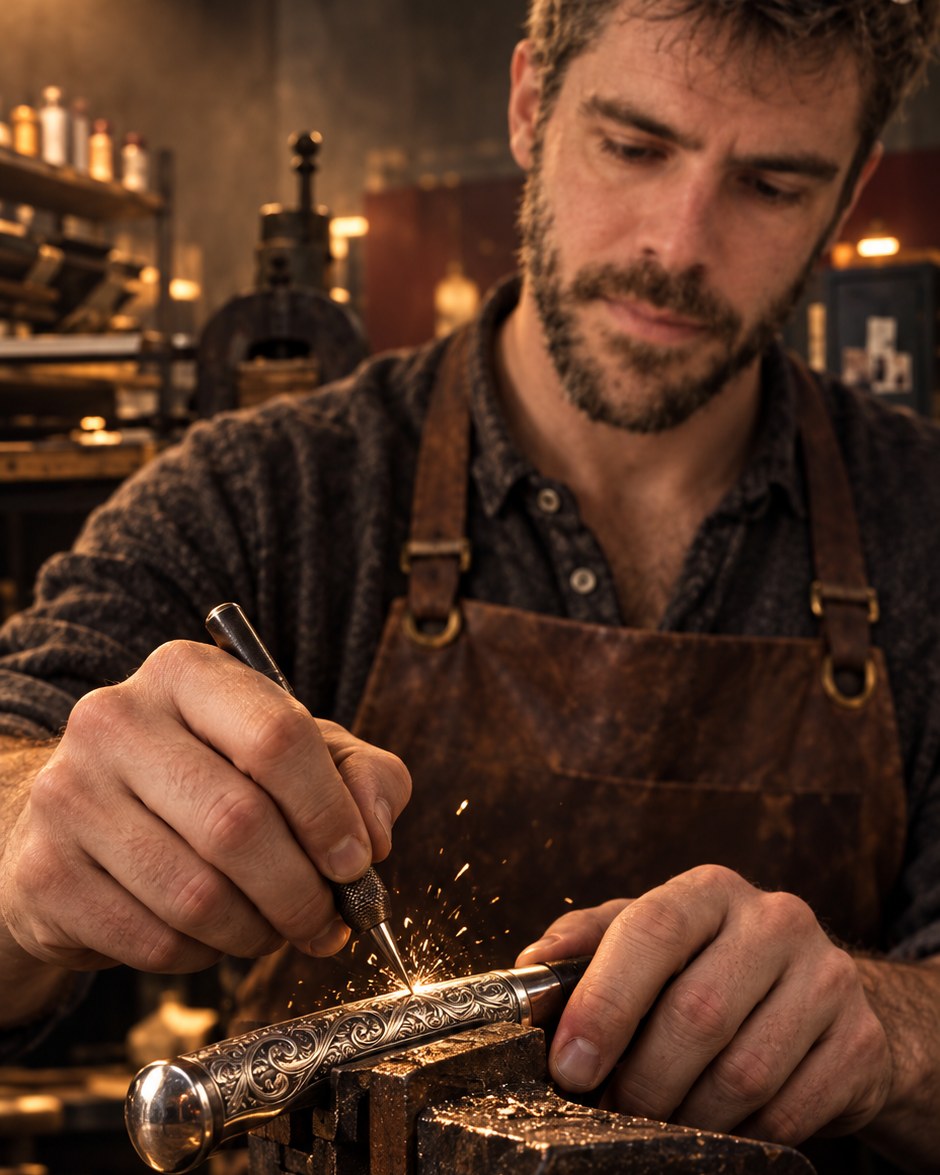 L'artisan JCK grave un couvert